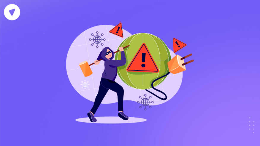 Illustration of a person sabotaging a system with warning signs, highlighting what is the goal of an insider threat program detecting and preventing internal risks.