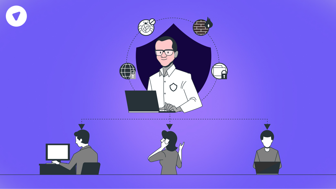 Illustration of IT professional monitoring employees
