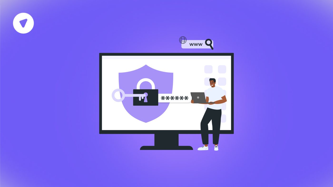 Illustration of a person using a laptop next to a giant lock and key on a computer screen, symbolizing network security amid Trump Administration cybersecurity funding cuts and growing reliance on private digital protection measures.