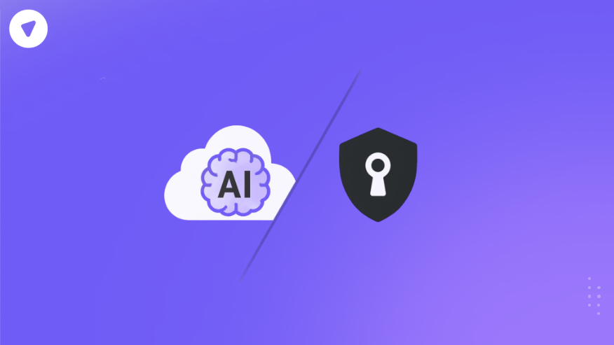 Illustration comparing AI reseller vs VPN reseller with AI cloud icon on left and security lock shield on right, representing artificial intelligence and privacy protection respectively.