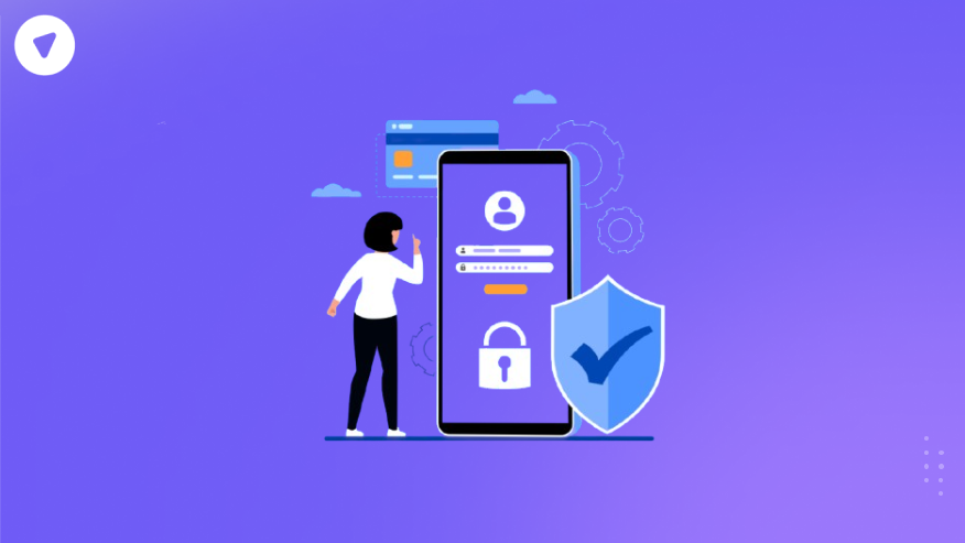 Illustration representing secure access and privacy features essential for selling VPN services, showing a user login interface with a lock and shield symbolizing data protection.