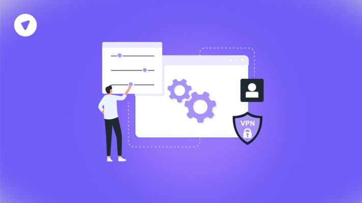 Visual representation of a user managing settings with a VPN shield icon, symbolizing secure application usage through an application control engine.