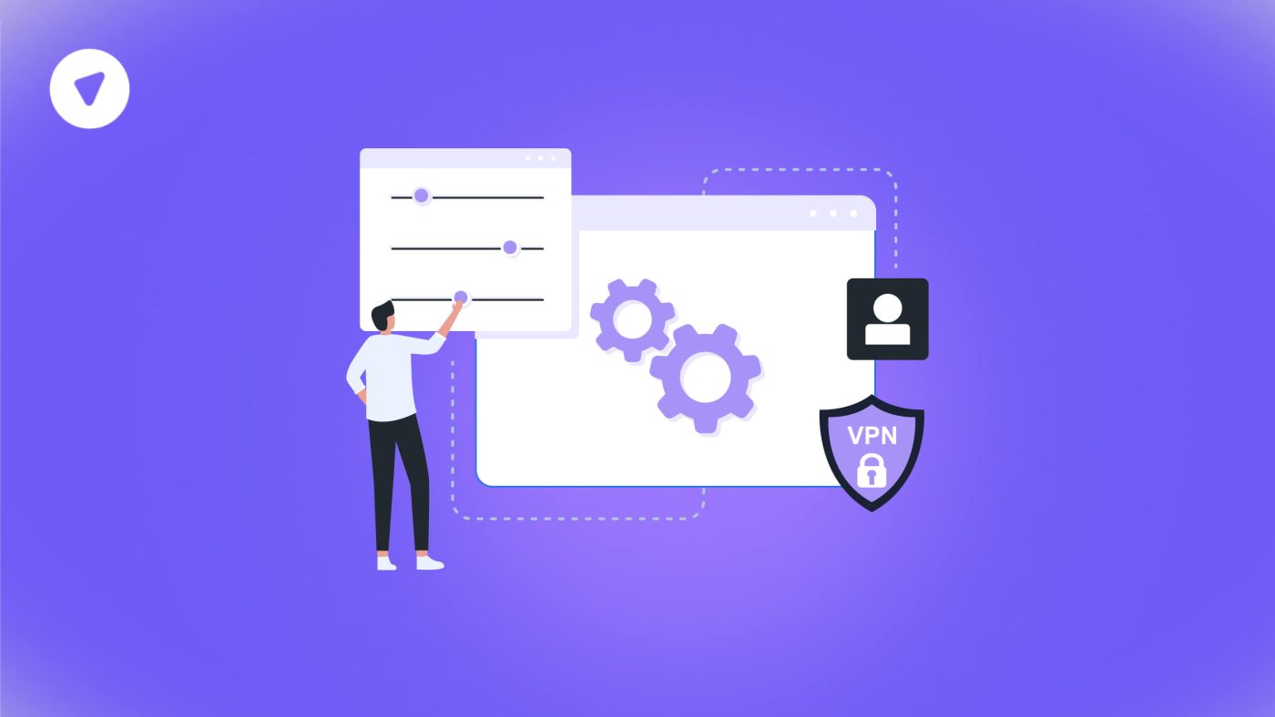 Visual representation of a user managing settings with a VPN shield icon, symbolizing secure application usage through an application control engine.