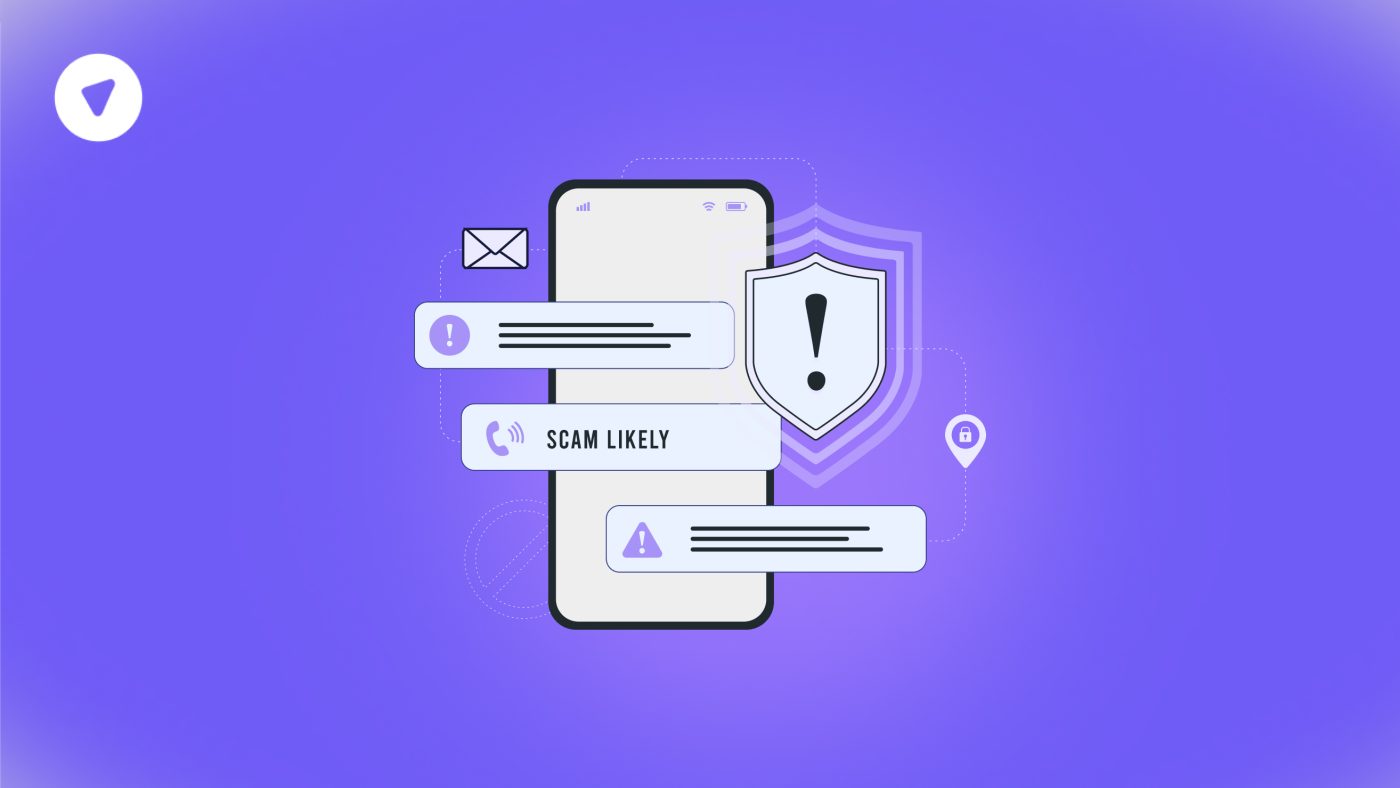 Mobile phone showing scam alerts and protection icons against Pegasus Spyware Email threats.