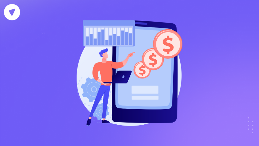 Illustration of a person pointing at a mobile screen with dollar signs and a chart, representing MSP pricing and revenue growth.