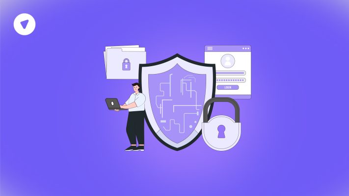 Conceptual image of cybersecurity with shield, padlock, and user login, symbolizing protection measures relevant to the Capital One data breach settlement and future data security.