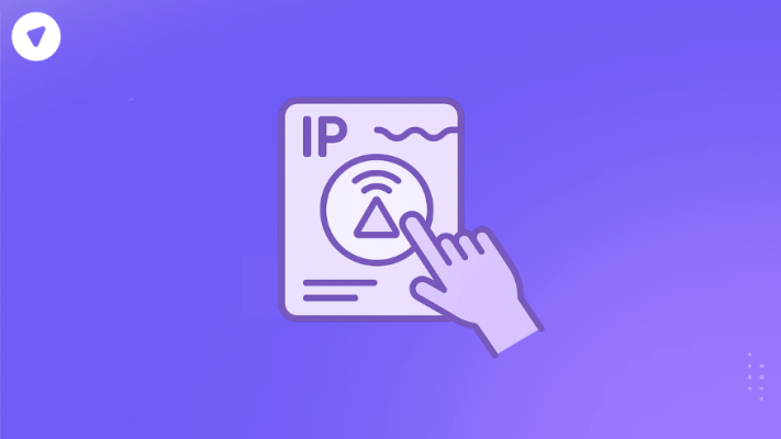 Minimalistic illustration of an IP stresser symbol with a pointing hand on a digital interface.