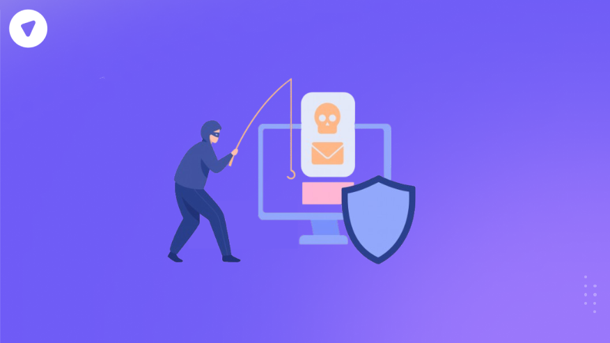 Illustration showing a hacker attempting phishing on a computer, with a shield icon symbolizing defense, representing the role of platform event trap in ransomware protection.