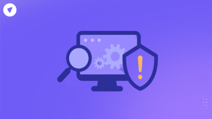 Minimal illustration of multipoint control unit security with a computer screen, magnifying glass, and shield showing hidden risks.