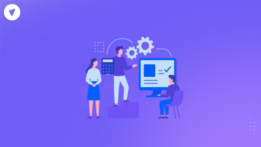 Minimalistic illustration showing teamwork and technology to represent value added reseller software solutions.