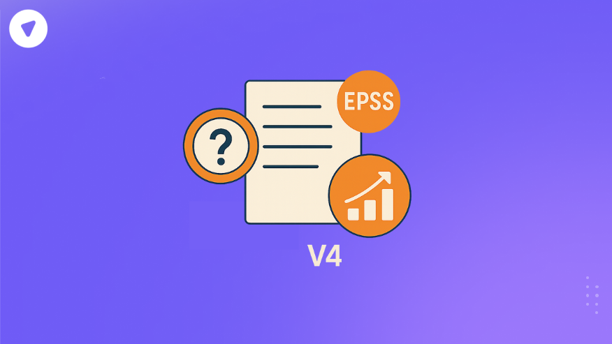 Minimal illustration showing EPSS Version 4 concept with a document, question mark, and growth chart icons.