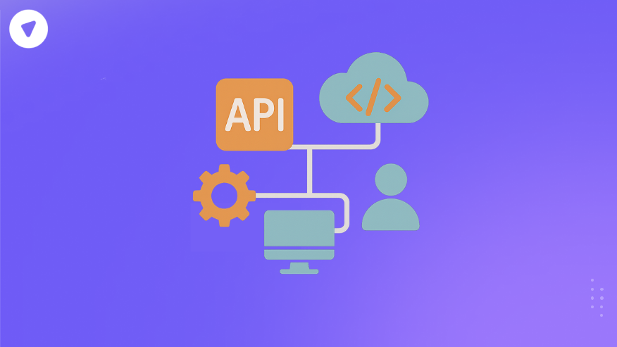 Minimalist illustration showing APIs for MSPs linking cloud code, user icons, gears, and a monitor to represent automation workflows.