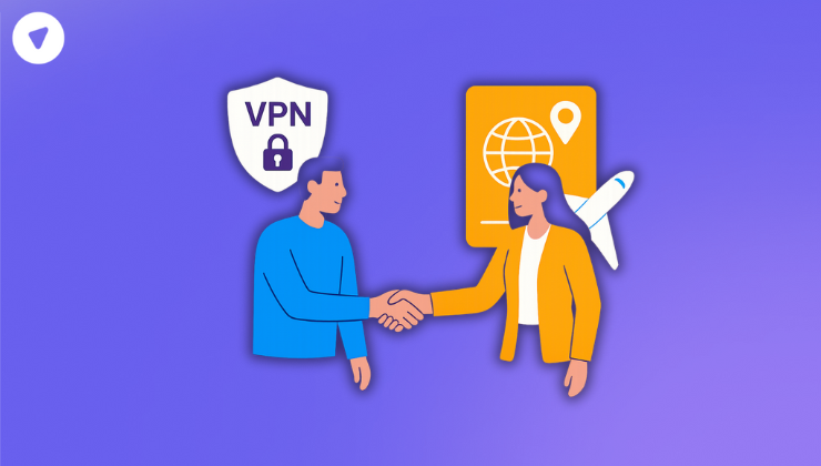 Two persons shaking hand with a background showcasing safe traveling