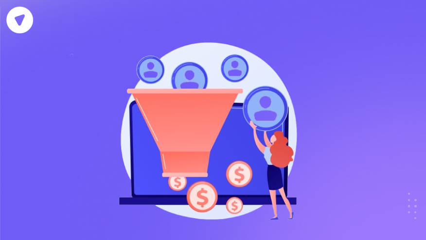 Minimal illustration of a sales funnel turning users into revenue, used to reduce customer churn through better conversions.