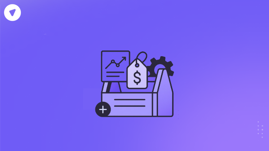 Minimalistic illustration of a value added reseller kit shown as a purple toolbox with business and pricing icons representing essential VAR resources.