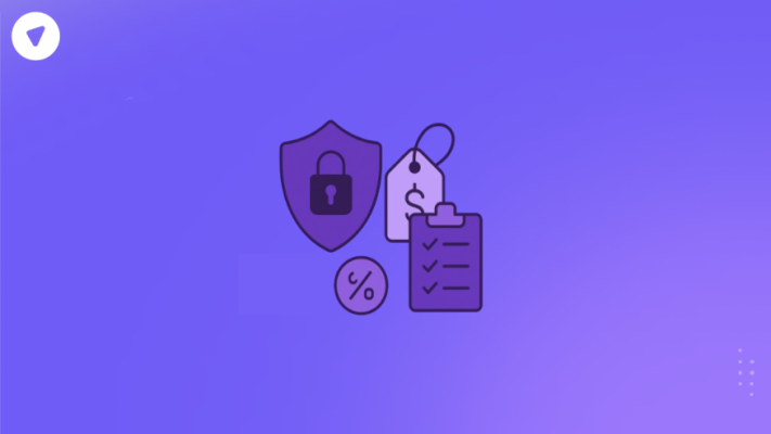 Minimal illustration of MSP security pricing strategies showing a shield, price tag, percentage sign, and checklist for managed service providers.