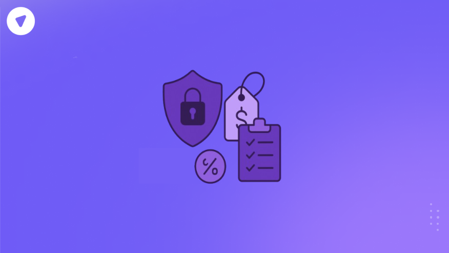 Minimal illustration of MSP security pricing strategies showing a shield, price tag, percentage sign, and checklist for managed service providers.