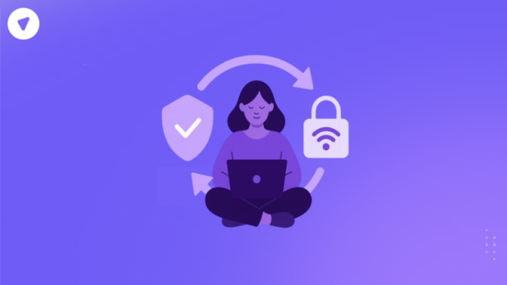 Illustration showing a telecom user protected by bundled privacy tools, symbolizing how integrated VPN and password security reduce churn.