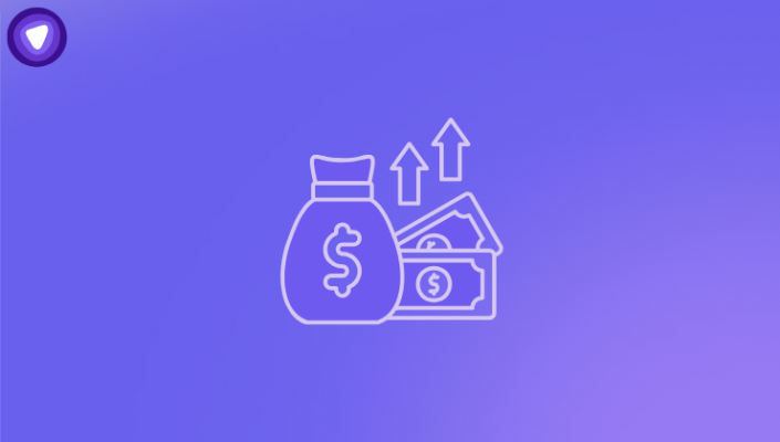 Minimalistic illustration showing symbols for increasing revenue streams against a purple background.