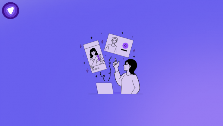 Minimalistic illustration of symbols representing a fintech startup, including charts and graphs, against a purple background.