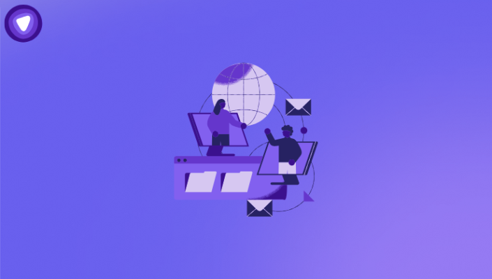 Simple illustration showing team members across the world maintaining regulatory compliance with the help of VPN routing.