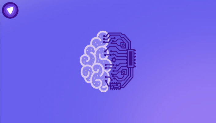 A simple illustration showing a digital AI brain with glowing neural connections against a purple background, representing artificial intelligence and machine learning in 2025.