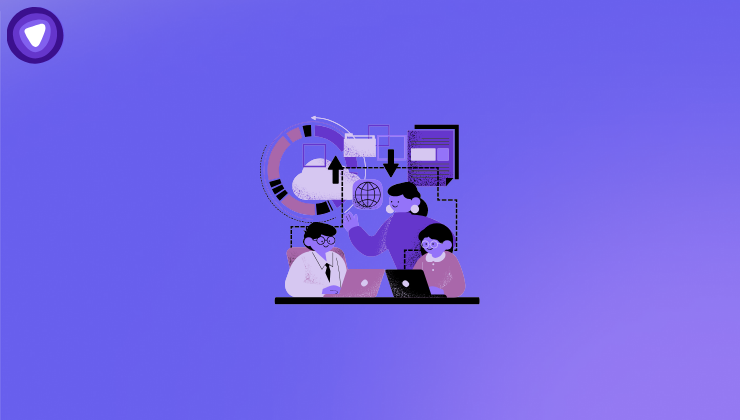 Illustration of a team using a mobile app integrating a VPN SDK with secure connection layers and a simplified architecture.