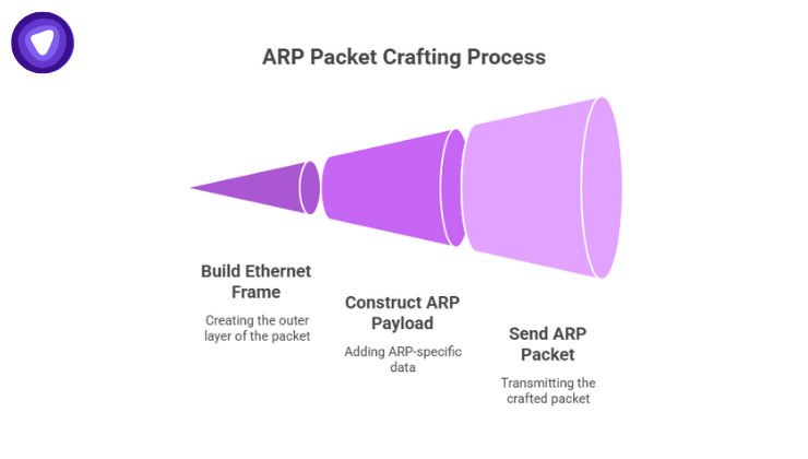 How a simple ARP program in C constructs raw Ethernet frames, builds ARP payload fields, and sends crafted ARP request or reply packets for testing.
