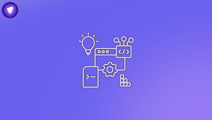 Minimalistic illustration showing symbols for VPN SDK integration against purple background.