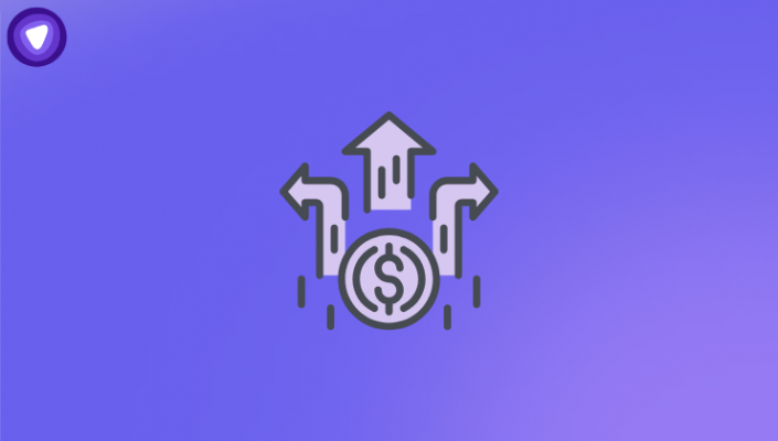 Illustration showing symbols for increasing money, highlighting recurring revenue growth, against a purple background.