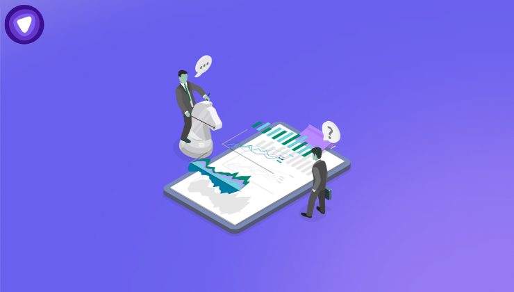 Illustration showing charts and graph against purple background to highlight WHMCS reseller bundling VPN to increase recurring revenue and customer retention.
