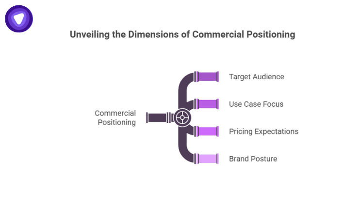 An infographic features a central pipe-like graphic branching into four distinct categories: Target Audience, Use Case Focus, Pricing Expectations, and Brand Posture.