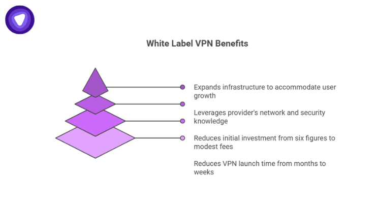 A four-tier pyramid outlining key business advantages, such as expanding infrastructure to accommodate growth and reducing launch time from months to weeks.
