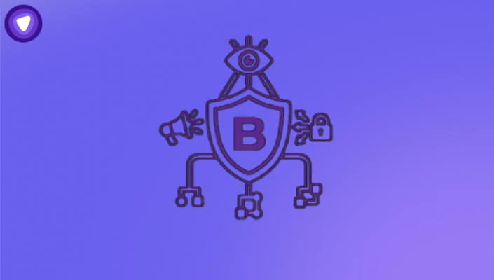 Purple logo featuring a shield and a key, symbolizing security and protection.