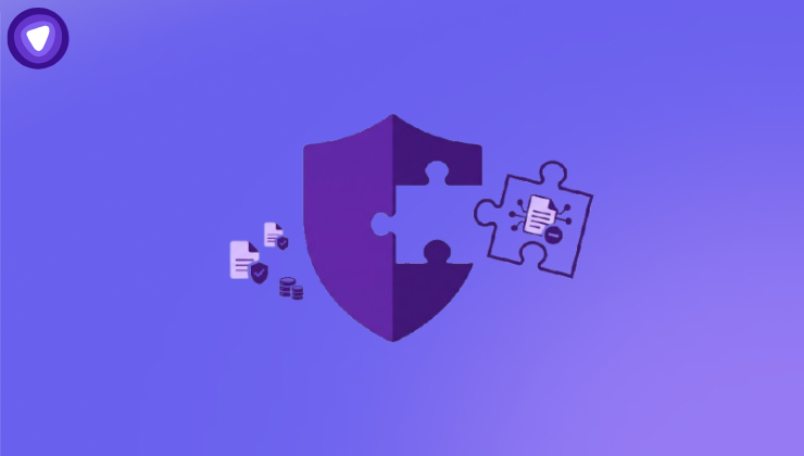 A minimalist graphic featuring a purple security shield with a missing puzzle piece cutout. A matching puzzle piece containing a user profile icon with a removal symbol hovers nearby on a clean white background, symbolizing the missing data broker removal feature in security suites.